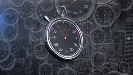 animación del reloj sobre el paisaje urbano