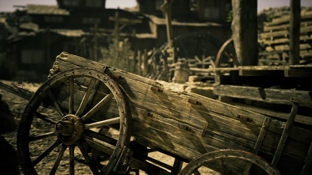 Aged and broken cart wheel with absent spokes in empty sandy terrain