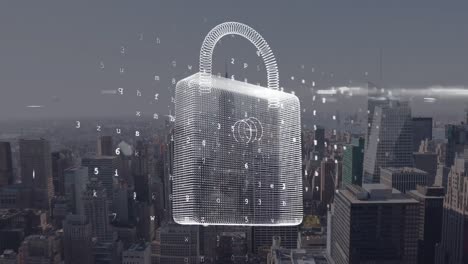 Animation-Der-Cybersicherheit-über-Dem-Stadtbild