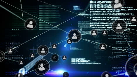 conectores en movimiento y datos digitales en fondo negro