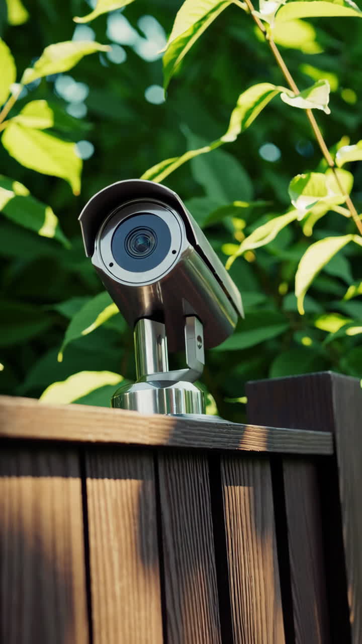 Outdoor Security Camera on a Wooden Fence