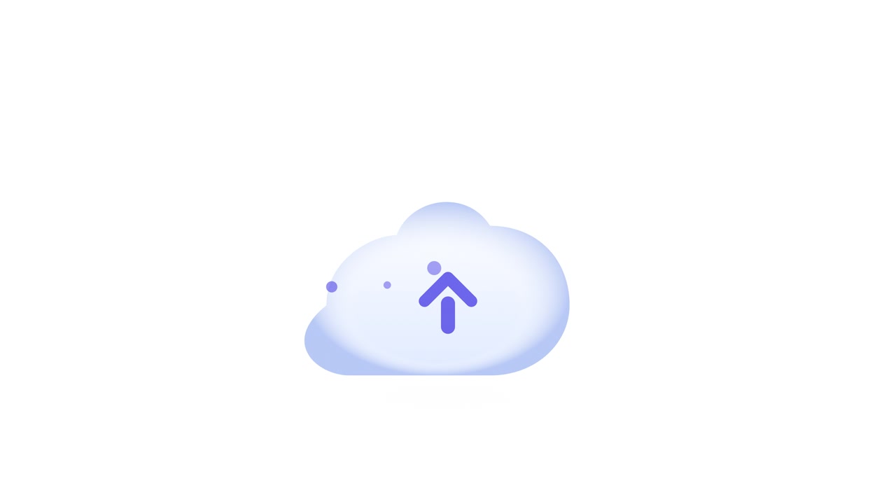 Animated Cloud Icon with Upload Arrow and Floating Particles