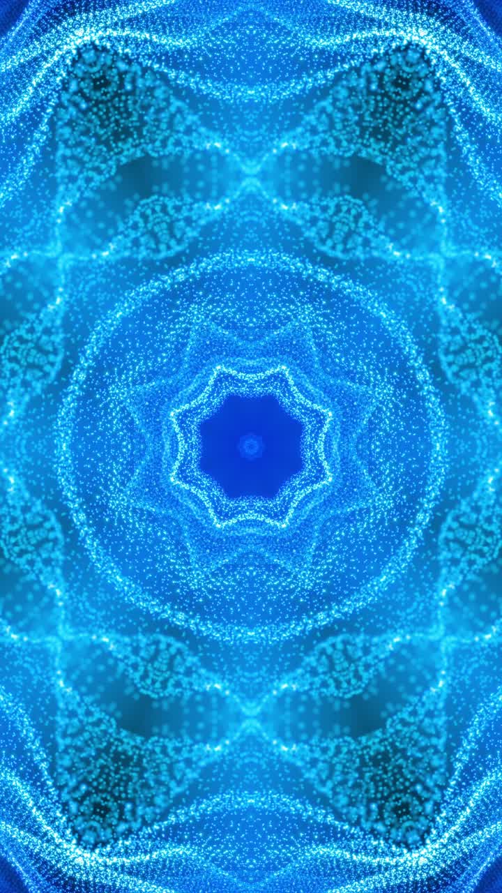 vj bucle azul de neón caleidoscopio. video en bucle vertical