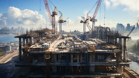 construction site with cranes at work under a clear sky in the city
