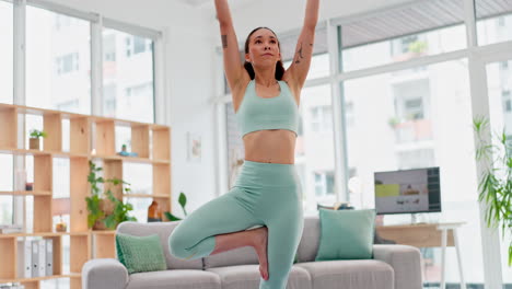 Home,-yoga-and-woman-stretching