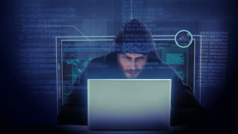 Composite-Video-Eines-Hackers,-Der-Einen-Laptop-Benutzt