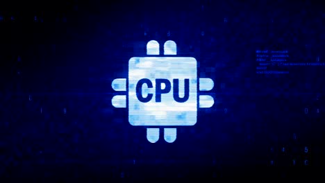 el símbolo de la cpu digital de la computadora, el ruido de píxeles digitales, la animación de errores.