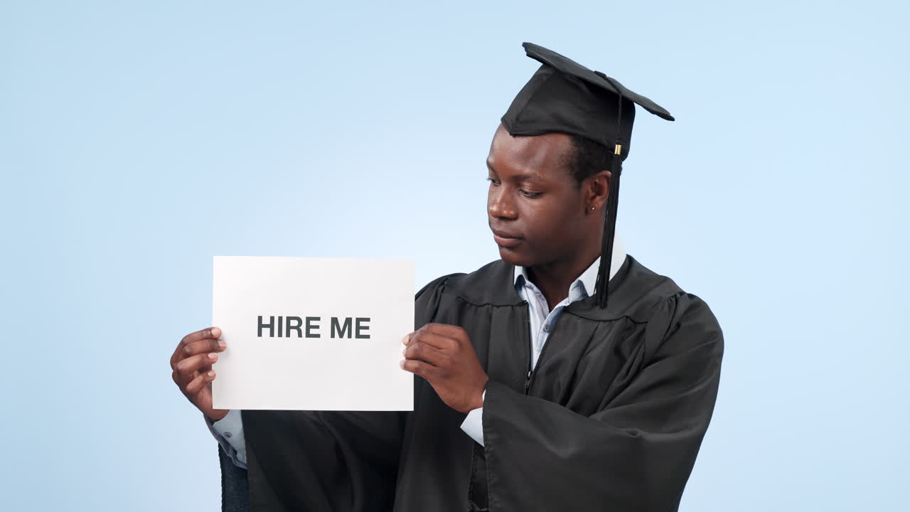 Graduation, black man and portrait with poster