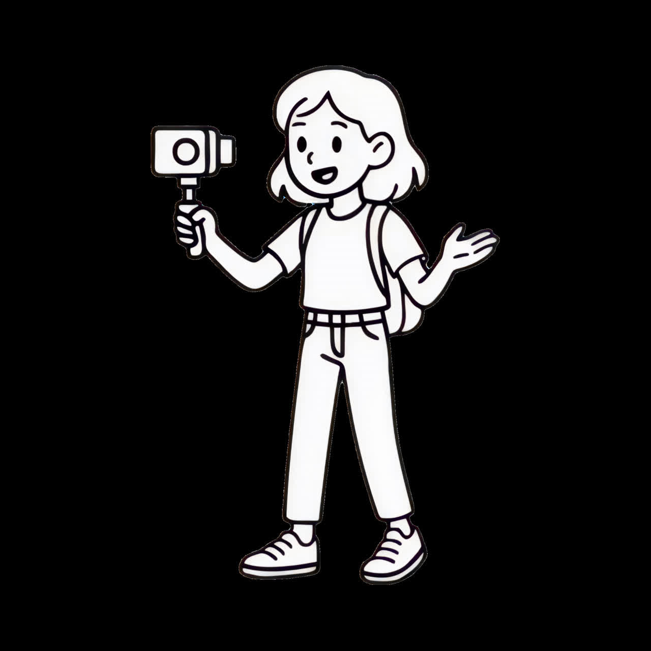 Cartoon traveler with camera animation isolated asset, transparent 4K video, alpha channel, ProRes