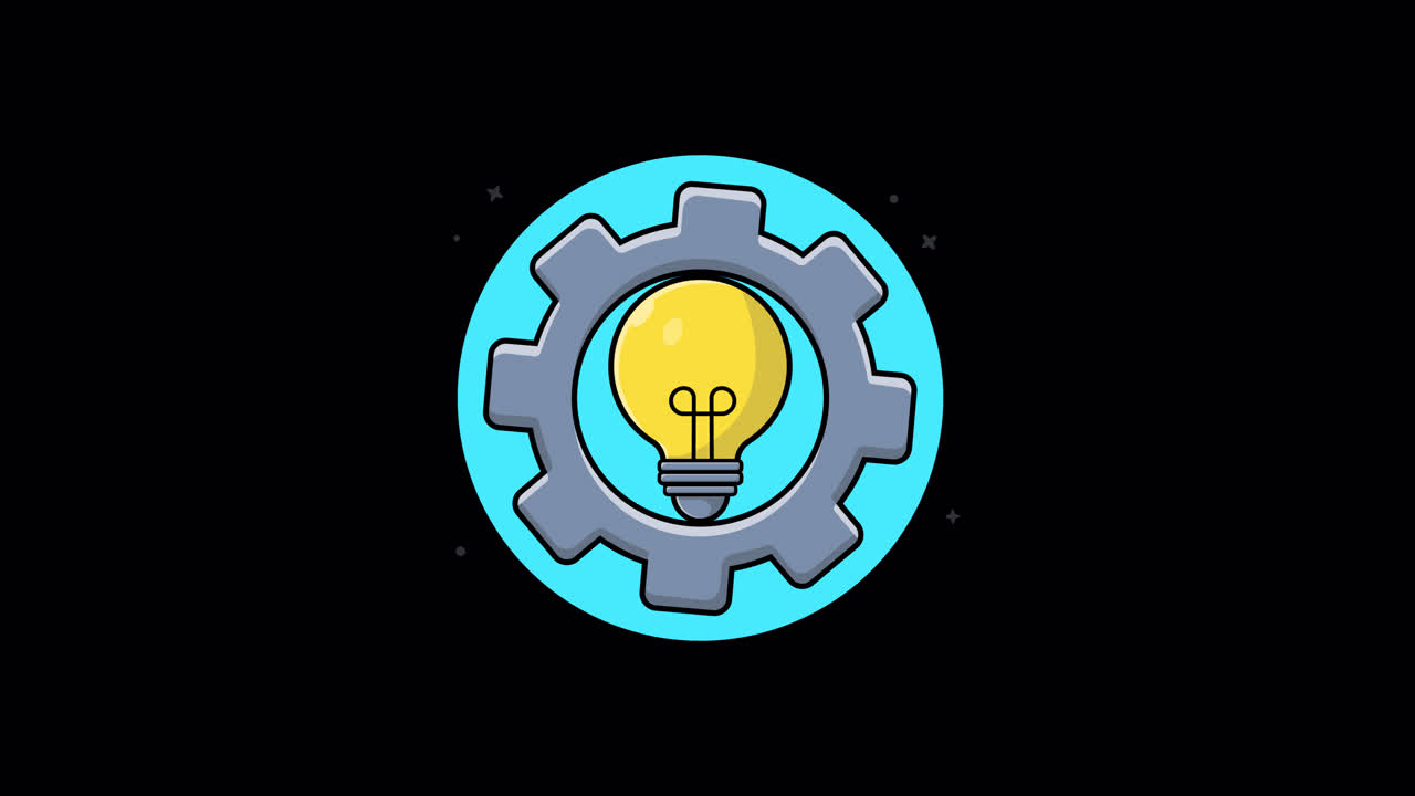 Animated Lightbulb Inside Rotating Gear for Idea Concept
