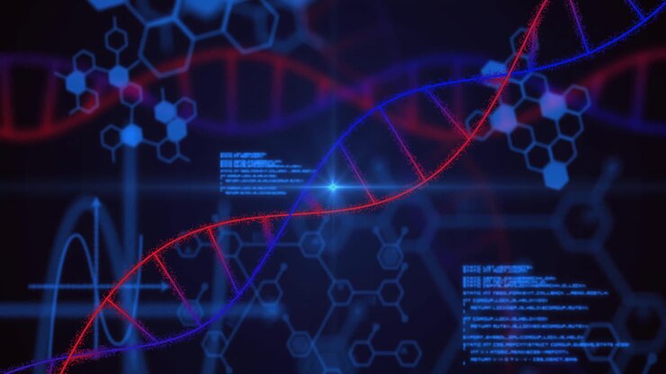 DNA strand processing with binary coding, scientific data animation in progress