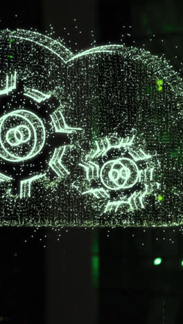 animation of cloud with cogs icons over server room