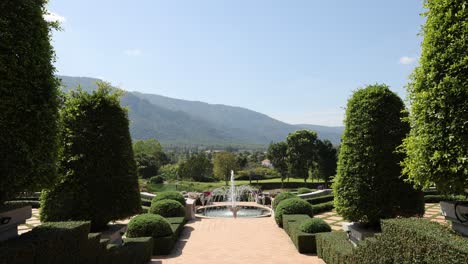 a tranquil garden with a central fountain