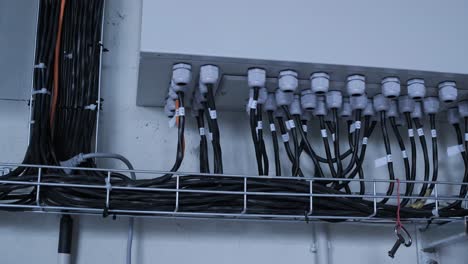 close up of electrical connection with many cables