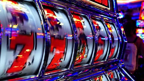 slot machine spinning with colorful numbers and letters, creating a vibrant and exciting atmosphere in a bustling las vegas casino, promising entertainment and the chance of winning