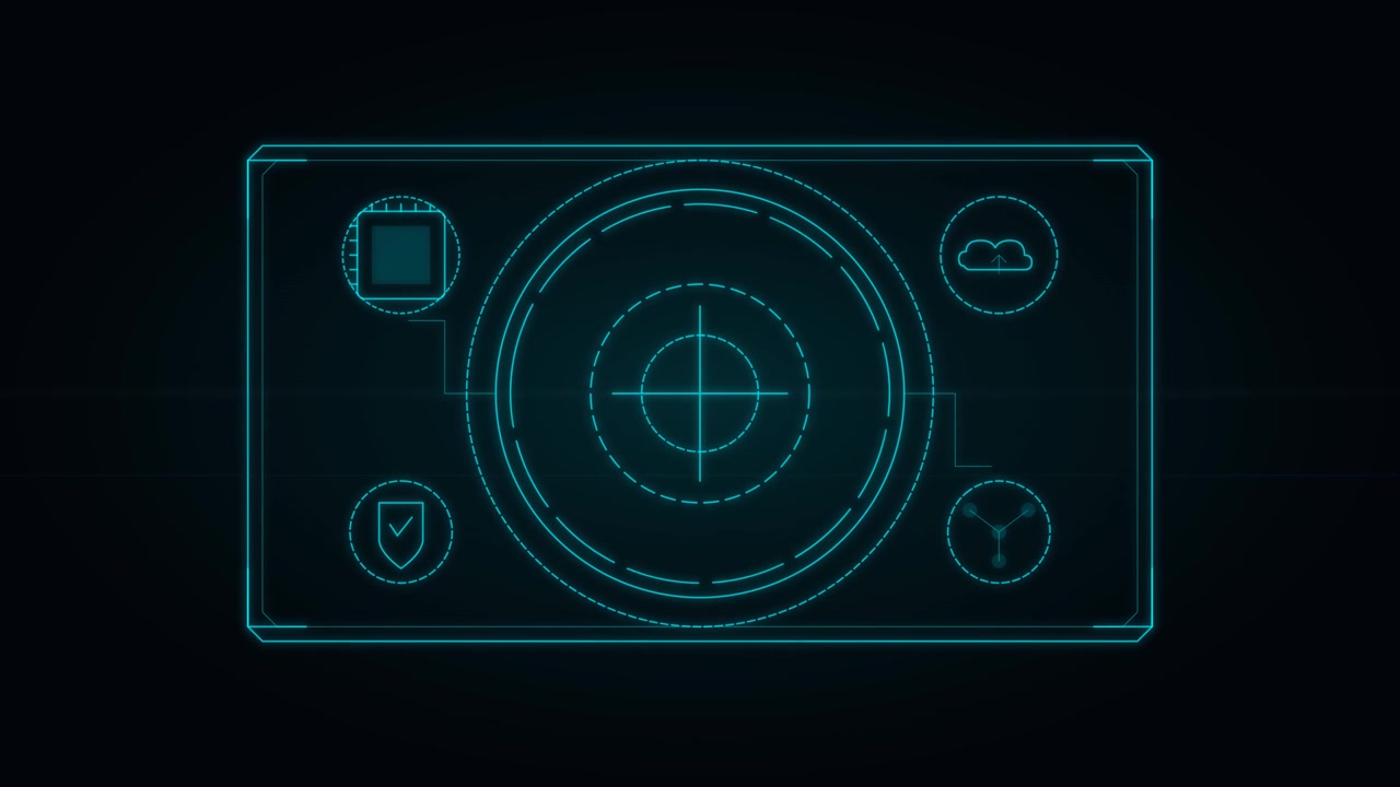 Futuristic Digital Interface with HUD Elements and Data Icons