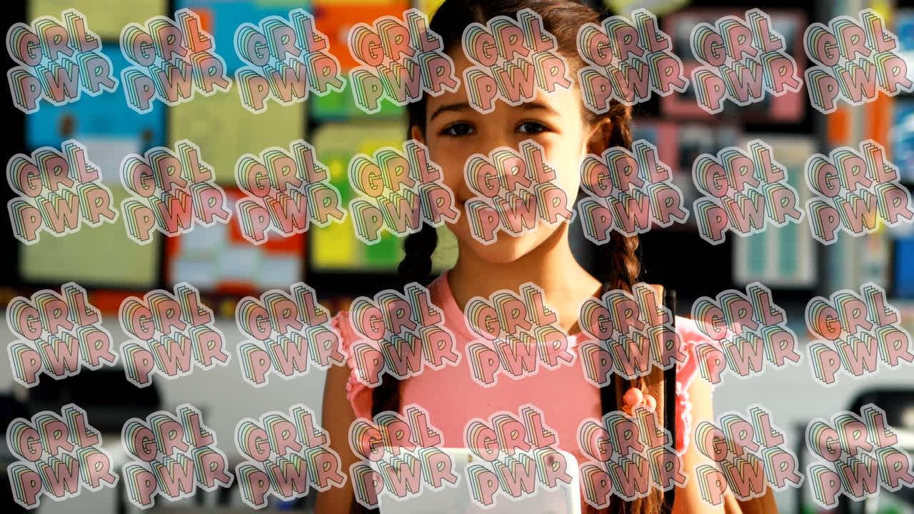 학교 소녀에 대한 소녀 힘 텍스트의 애니메이션