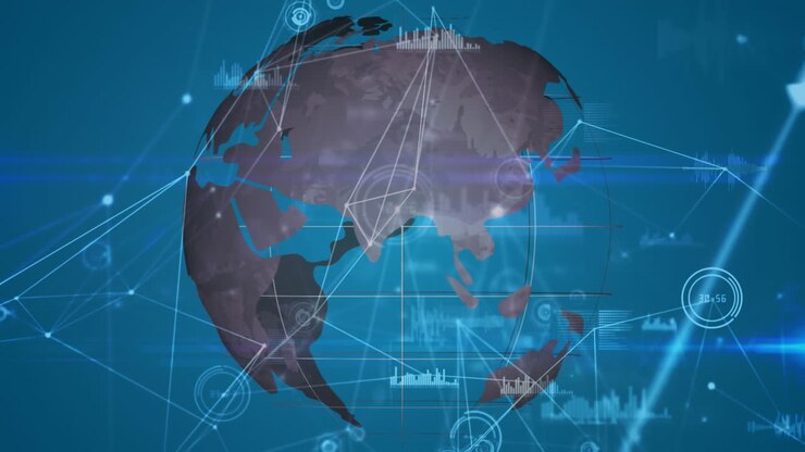 Animation of globe with statistics and network of connections