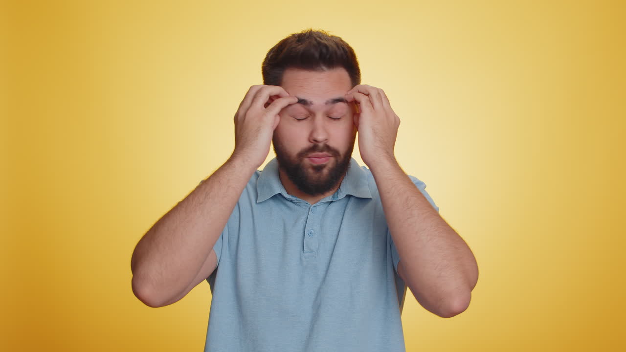 Excited amazed man showing head explosion looking worried shocked surprised guy wow idea eureka