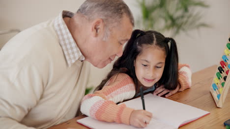 grandfather, grandchild and writing homework