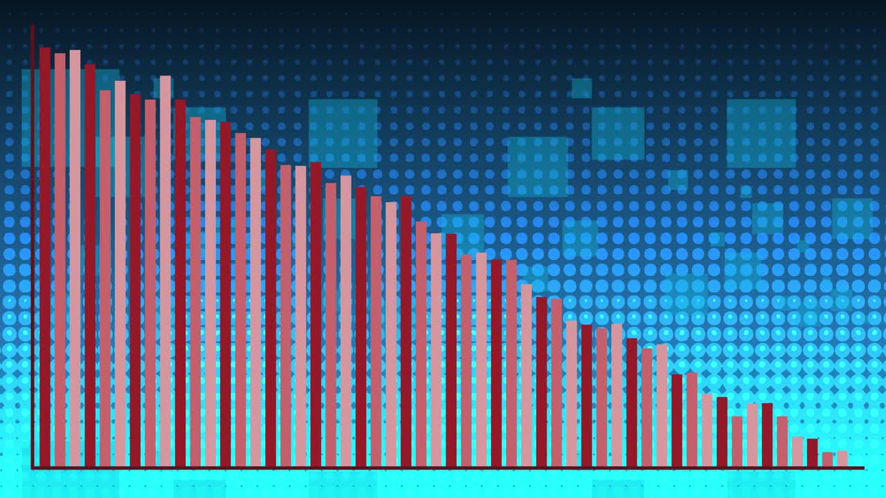 Red bars animate upward, forming a bar graph on a glowing digital grid background