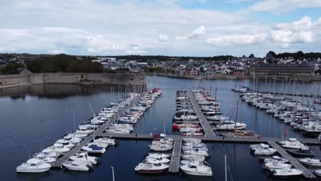 Stunning-drone-shot-of-the-port-of-concarneau-in-brittany-,-in-good-weather