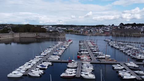 stunning drone shot of the port of concarneau in brittany , in good weather