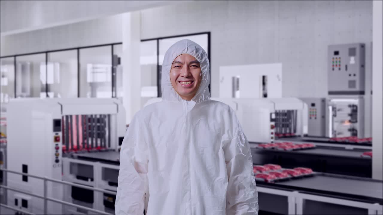 Factory Worker in Meat Processing Plant