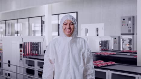 factory worker in meat processing plant