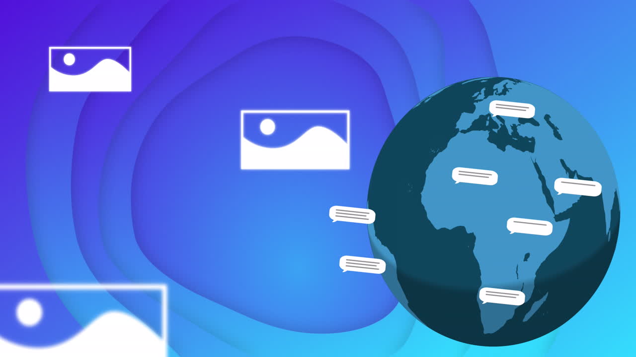 Animation of artificial intelligence text and data processing over globe