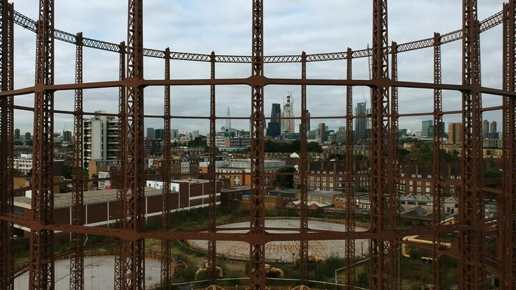 Historic Victorian gas holders in Bethnal Green, east London