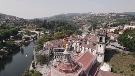 Aerial-scenic-view-of-Sao-Goncalo-monastery-against-picturesque-landscape