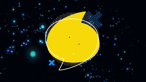 animation of yellow speech bubble with abstract design on starry night background
