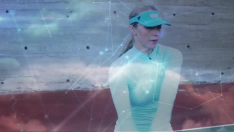 animation of network of connections over female tennis player at tennis court