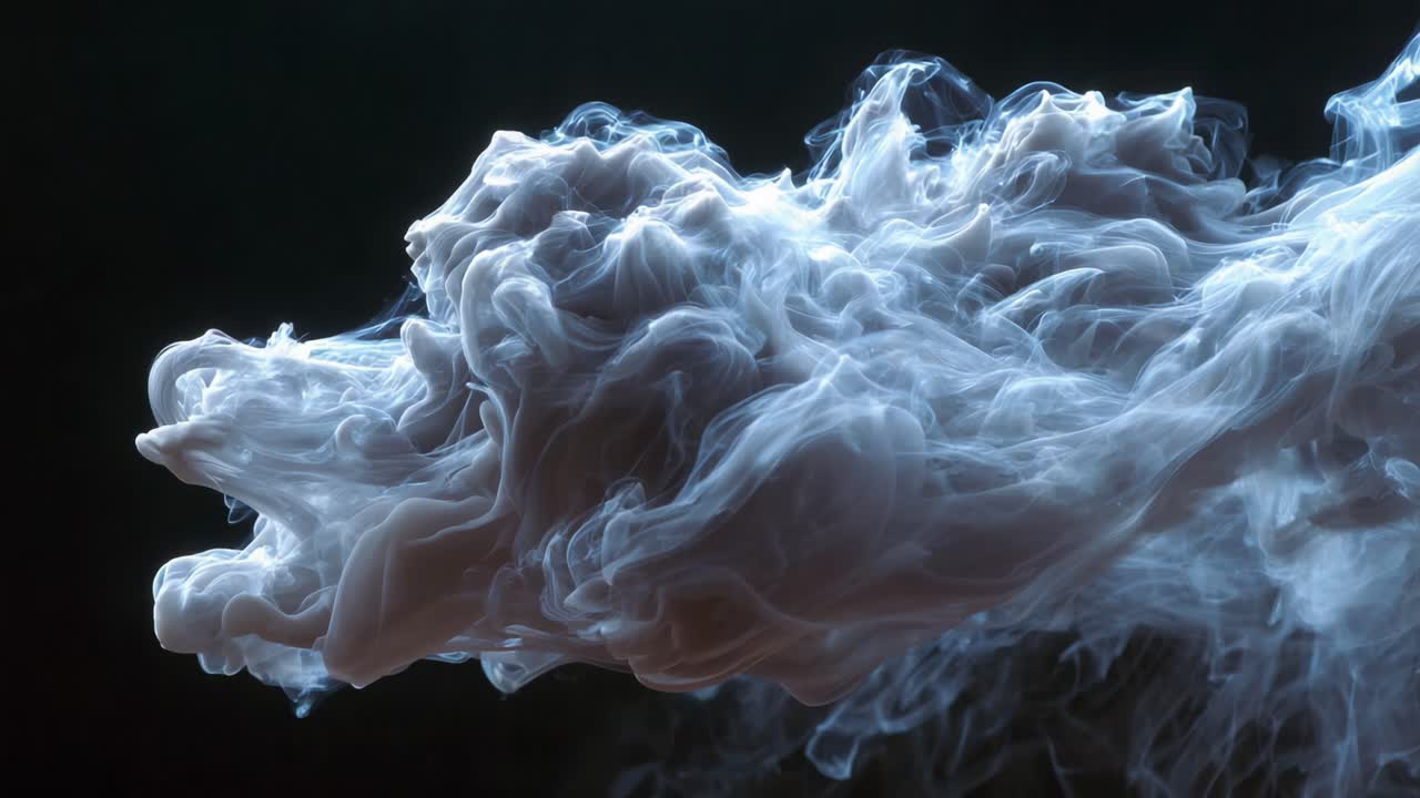 A Captivating Transformation of Wispy Smoke Forming the Illusion of a Majestic Wolf's Head, Showcasing the Intricate Details of Fluid Dynamics and Ethereal Beauty