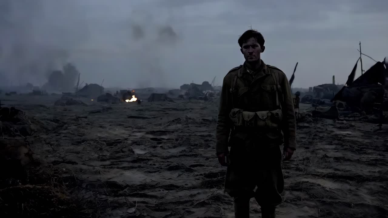 Soldato della Prima Guerra Mondiale su un campo di battaglia