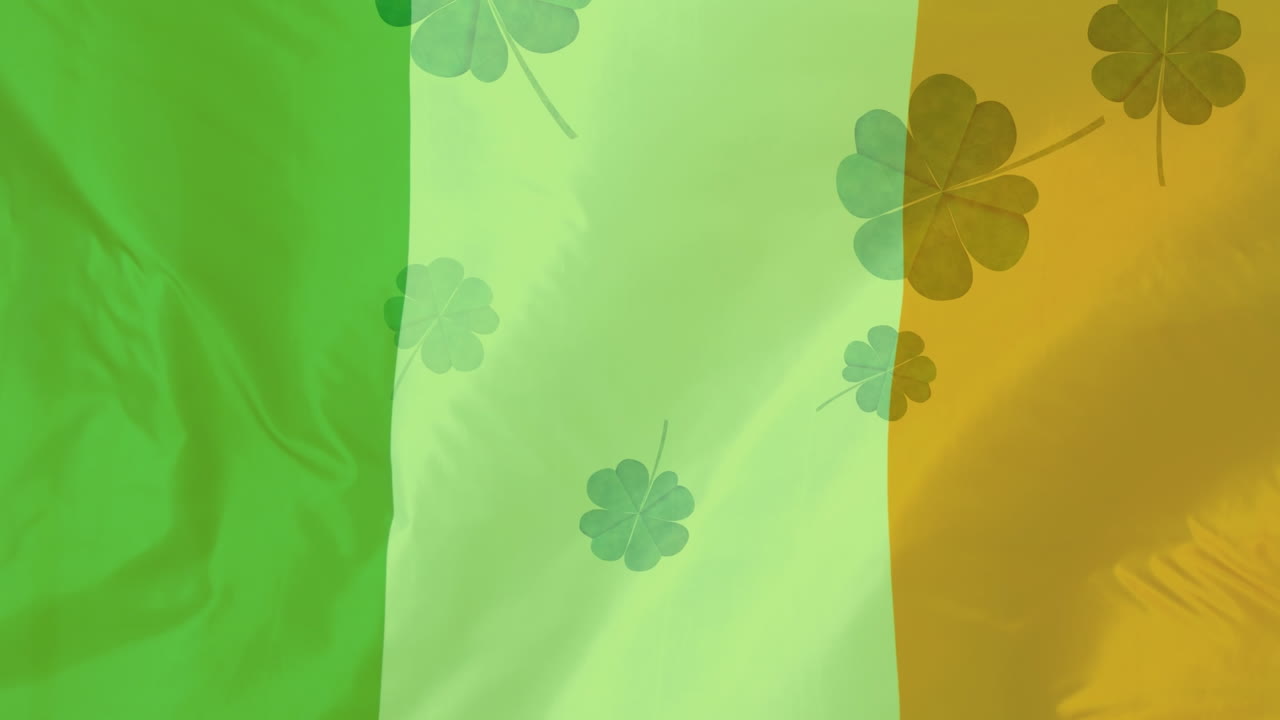 animación de la bandera de irlanda sobre tréboles