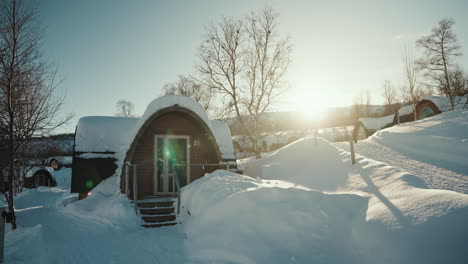 slow motion panning view of kirkenes snow hotel in norway, above the arctic circle