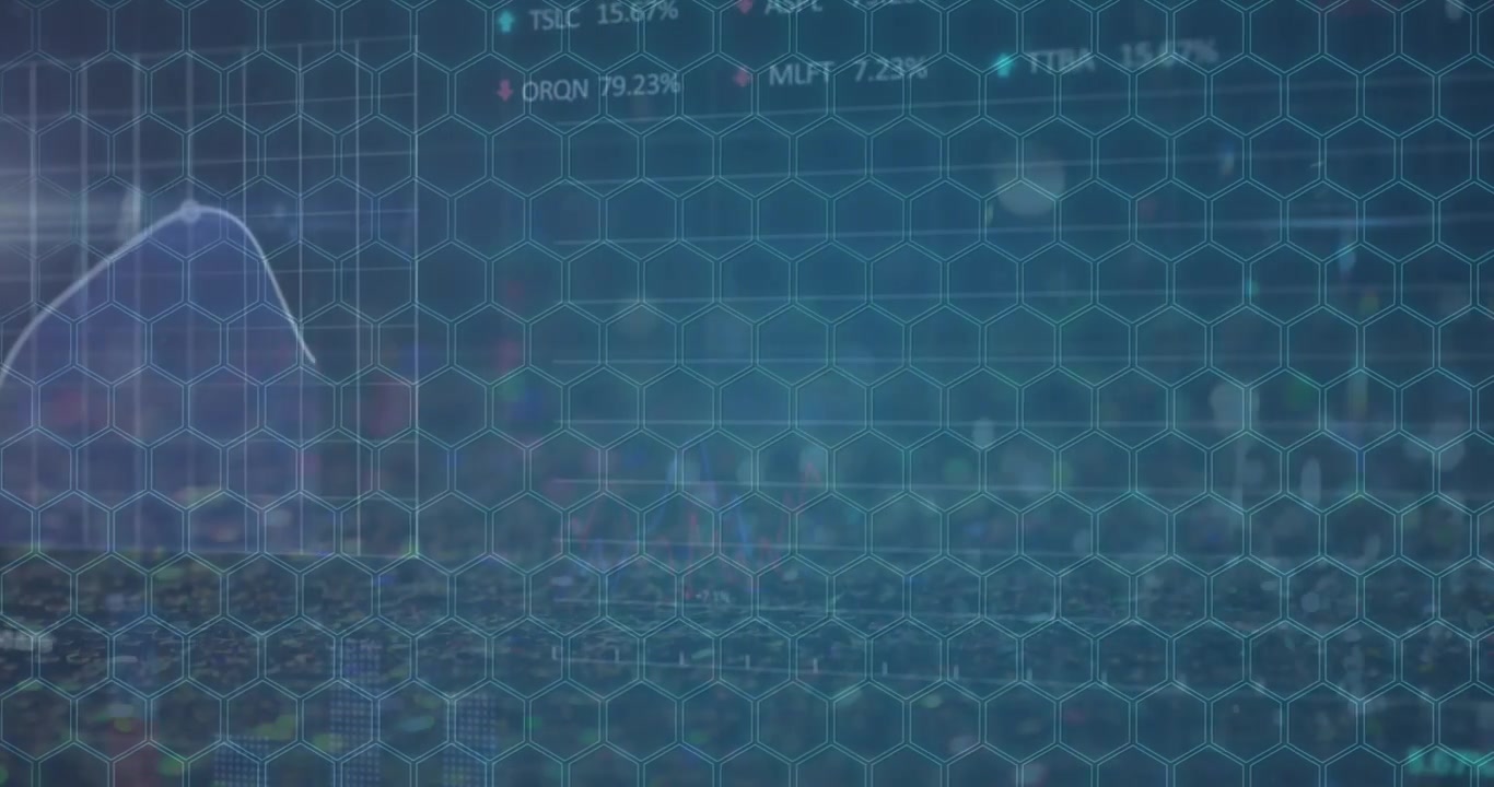 Animation of light trails over columns with computer circuit board
