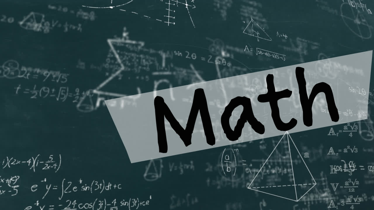 Animation of math text over mathematical equations on green background
