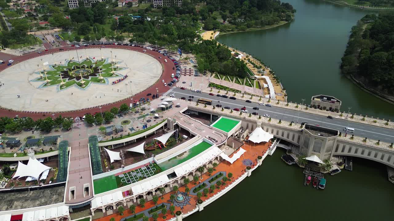 Perdana Putra building and mosque Putra Square Putrajaya Malaysia city aerial drone