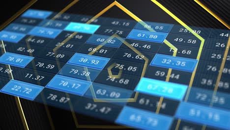 concentric gold hexagonal lines over financial data processing