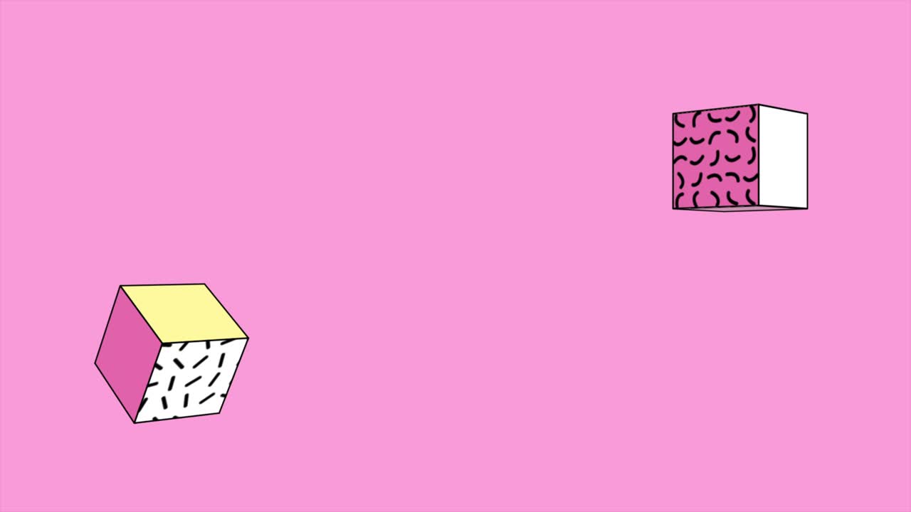 Memphis style with cubes, zigzag and lines