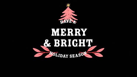 Animation-of-merry-and-bright-text-on-black-background-at-christmas