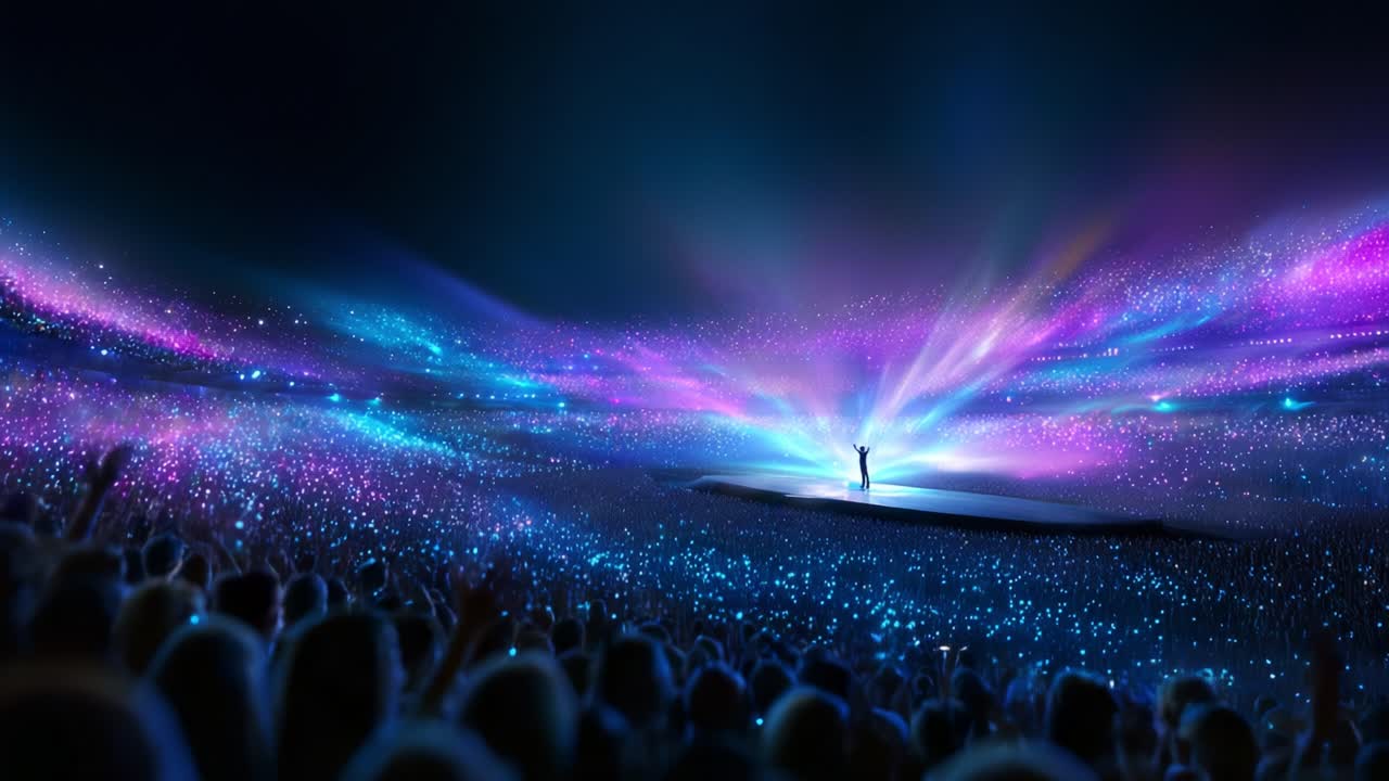 A Vibrant Stage Performance with Dazzling Lights and Enthusiastic Audience Creating an Electric Atmosphere of Energy and Excitement in a Stunning Concert Experience