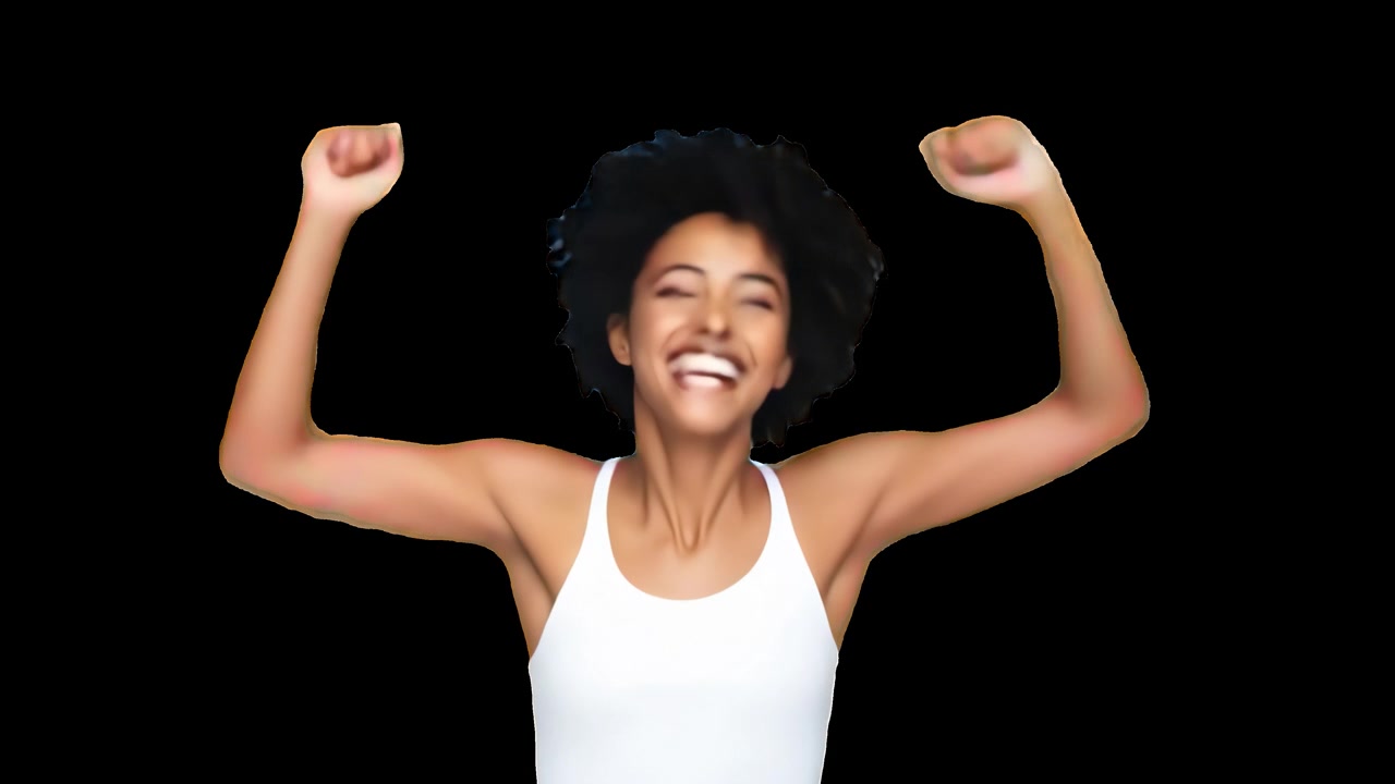 Happy Young Woman Laughing and Celebrating Against Black Background