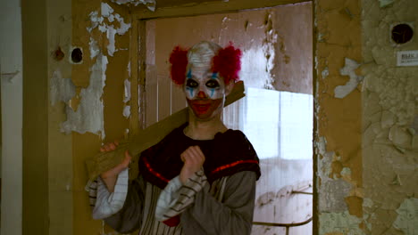 scary clown in abandoned house