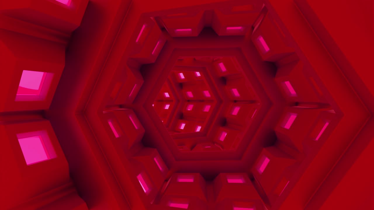 túnel hexagonal rojo abstracto con luces brillantes