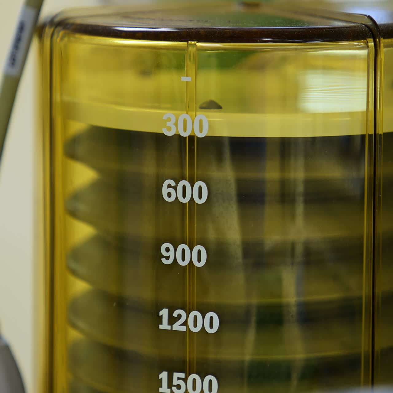 Slow movement of medical ventilator at surgical operation. Close up. Artificial lung ventilation machine at work