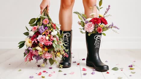 floral decor in rain boots